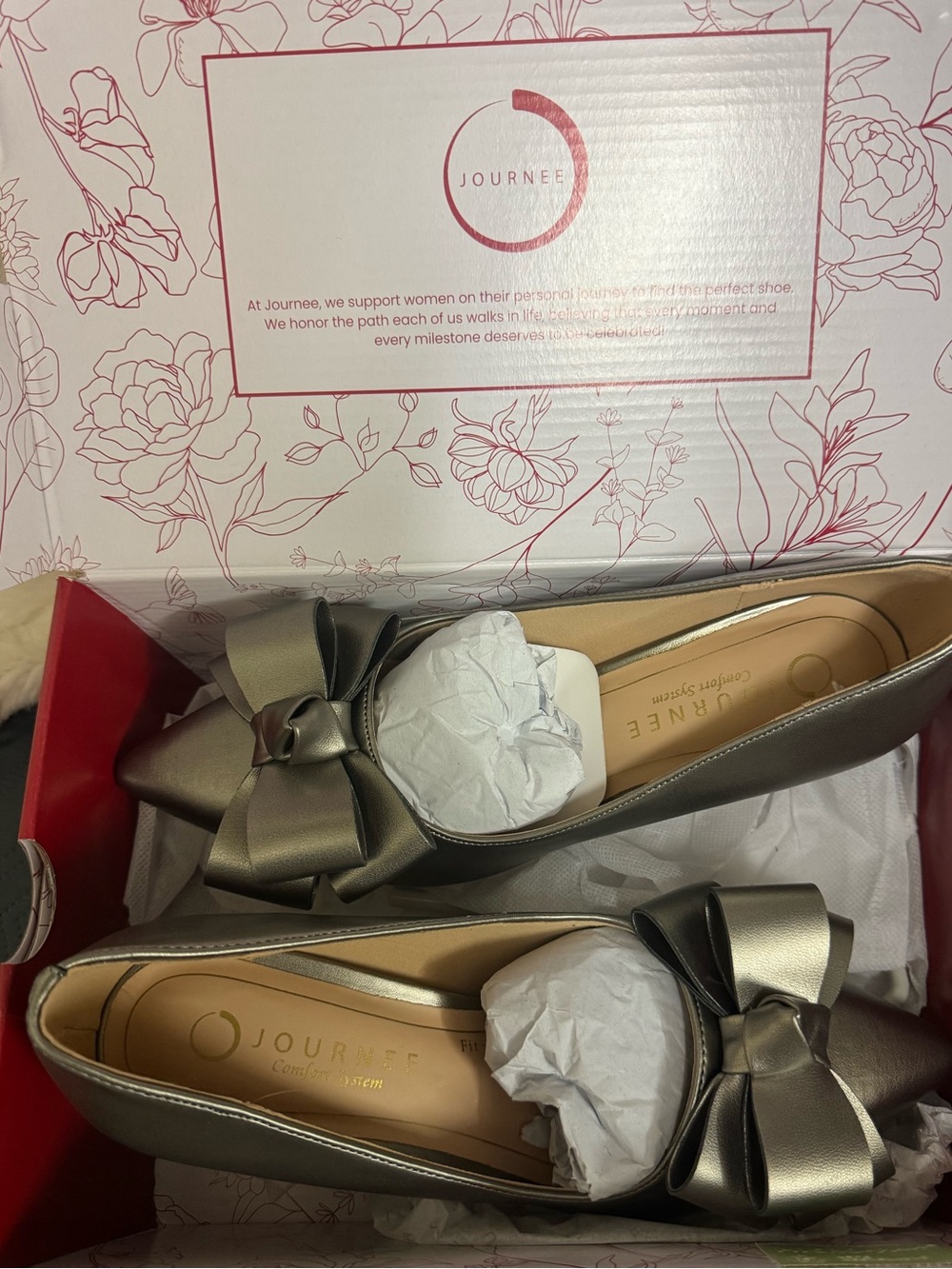 Journee Collection Metallic Taupe Pointed Toe Bow Pumps